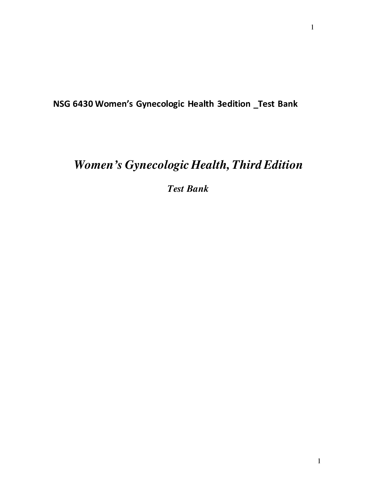 Preview image for NSG 6430 Women’s Gynecologic Health 3edition _Test Bank